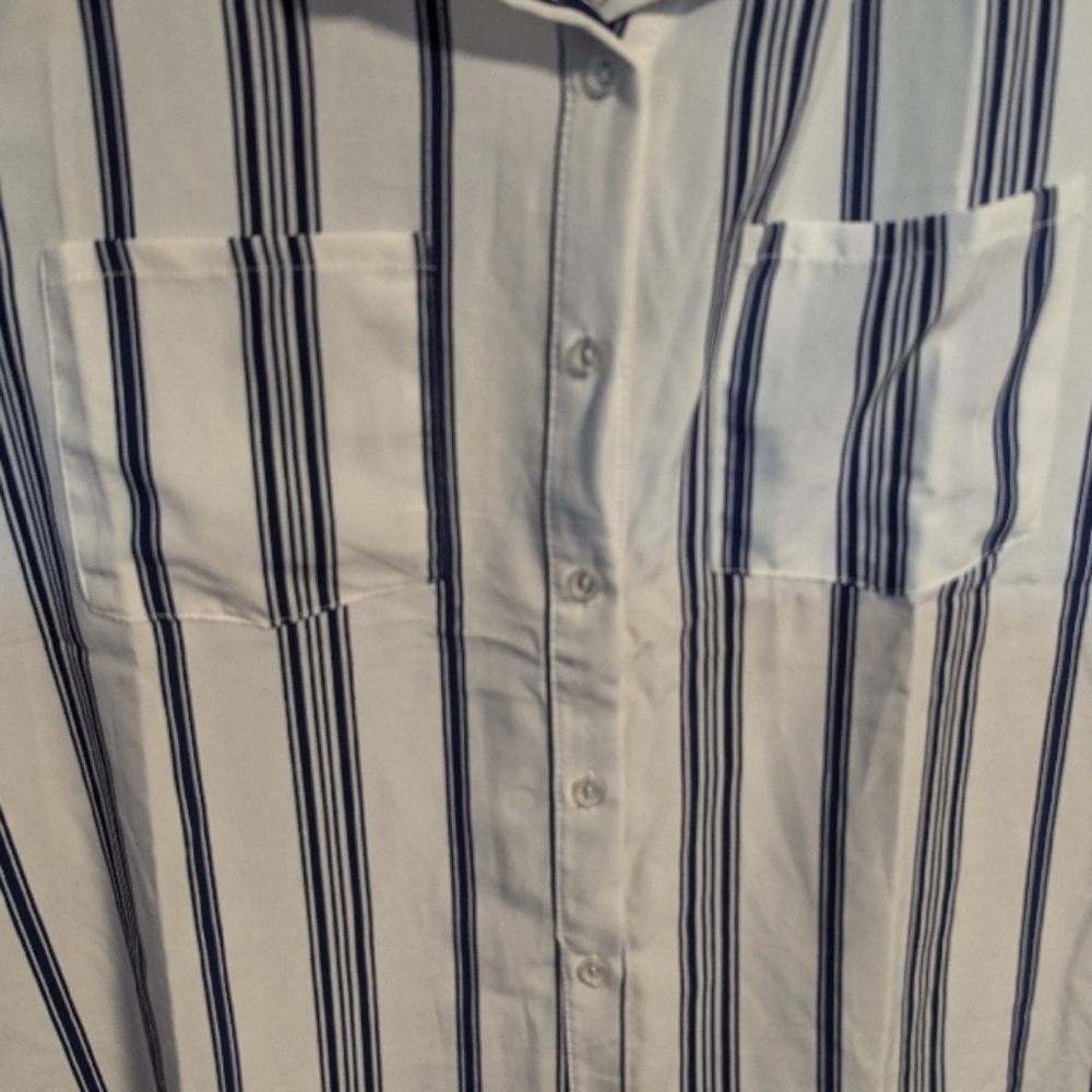 NY COLLECTIONS women'sSleeveless Button Down Shirt 2X collar stripes blue w-427 - Picture 4 of 6